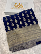 Chinon Silk Karry  Buta  Design Navy blue Saree CN07