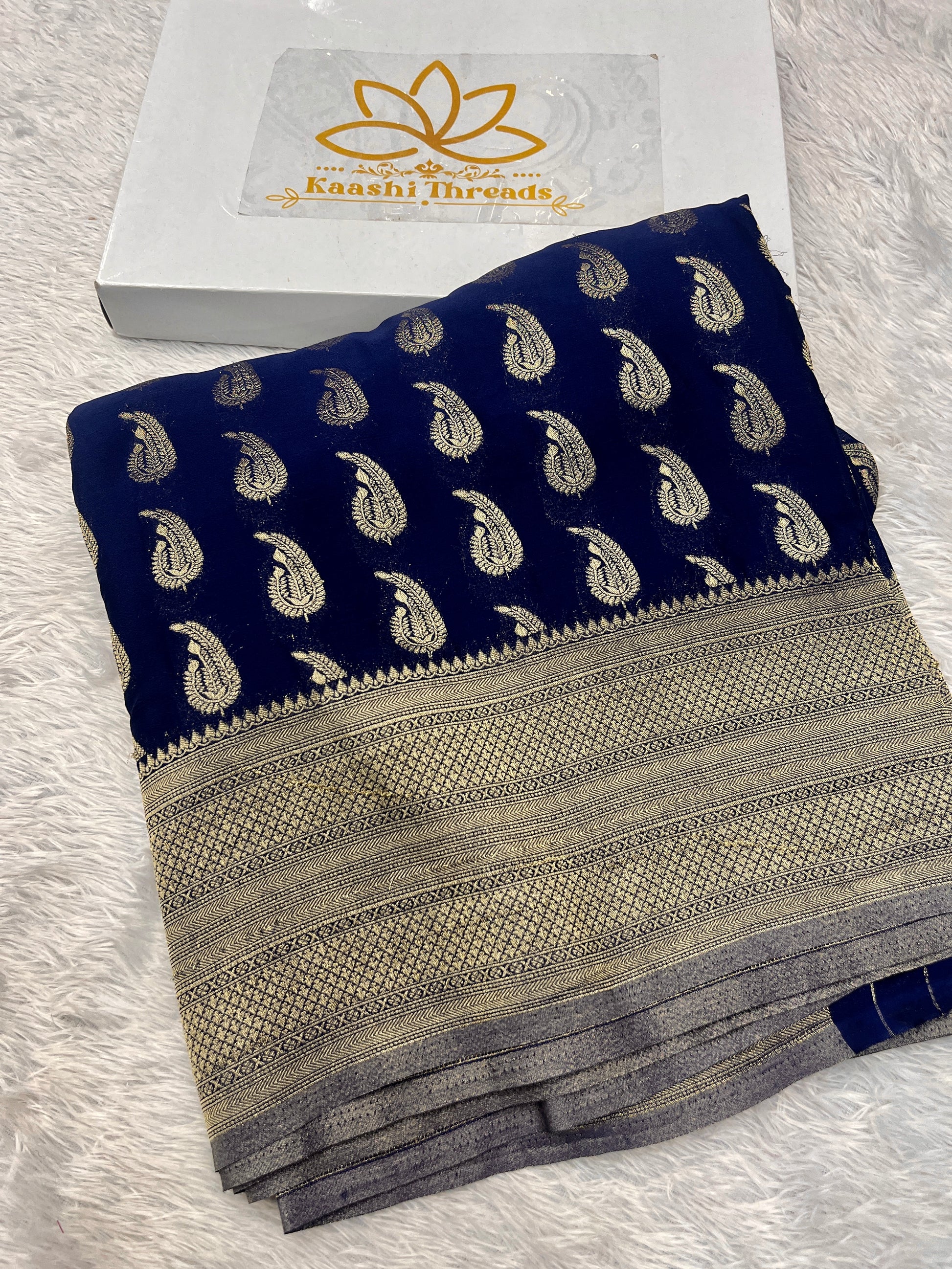 Chinon Silk Karry  Buta  Design Navy blue Saree CN07