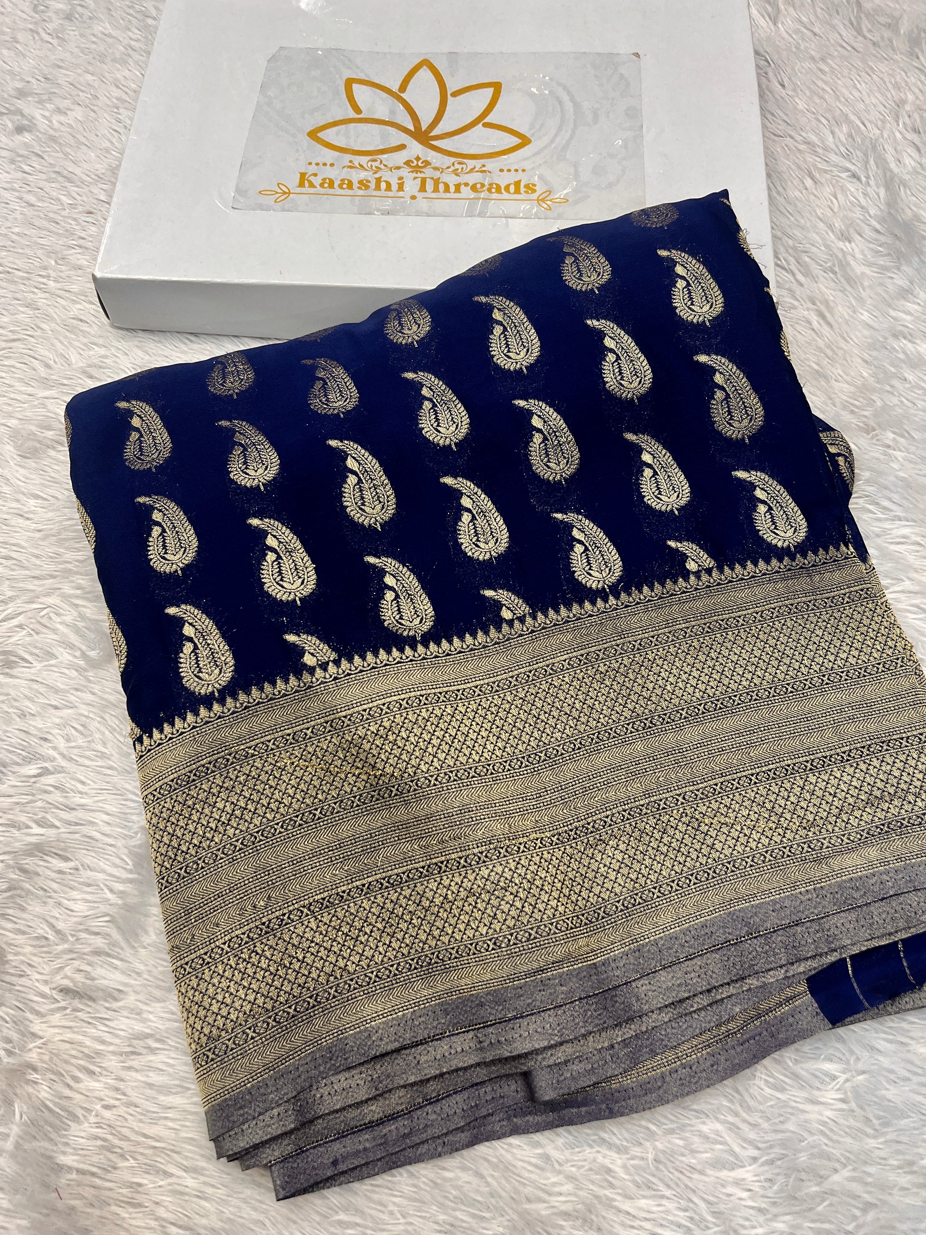 Chinon Silk Karry  Buta  Design Navy blue Saree CN07