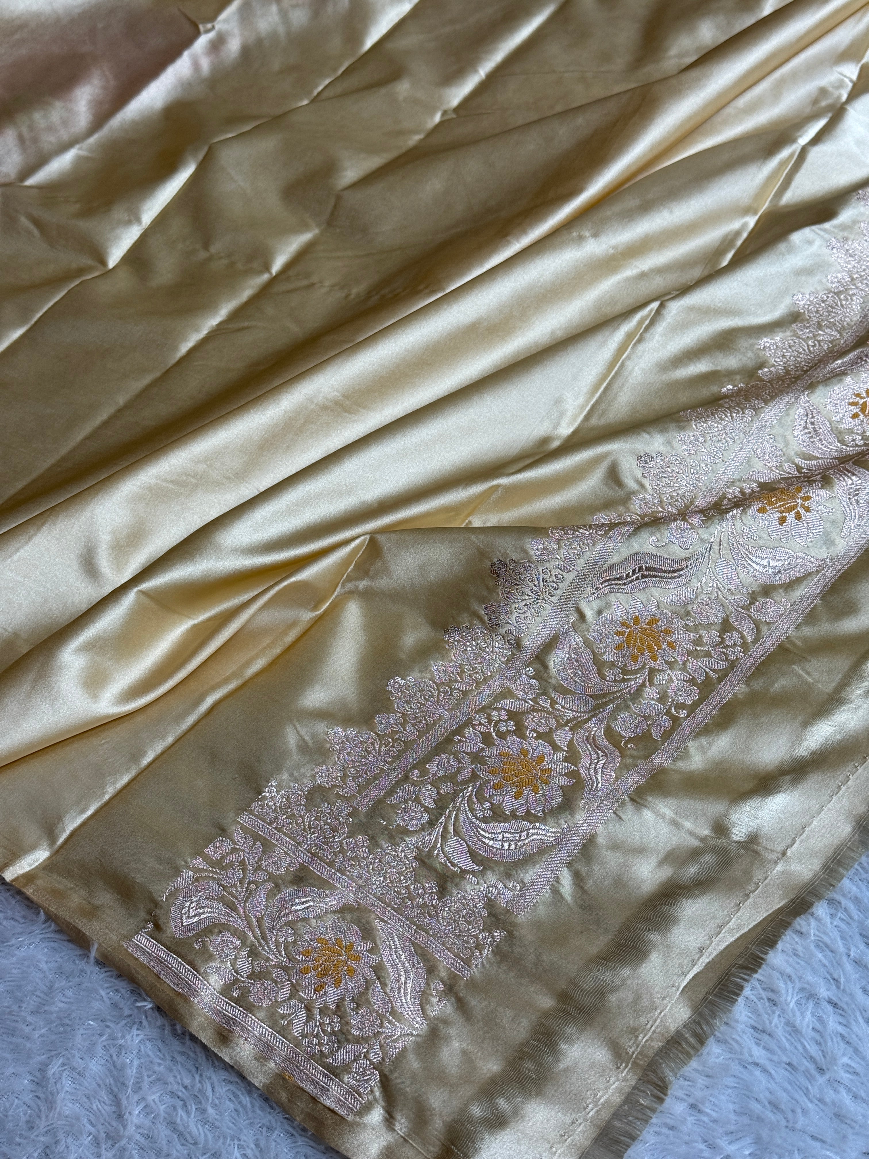 Maroon Beige Mashru Kataan Silk Saree with Silver Zari Meenakari Buta | MKS661