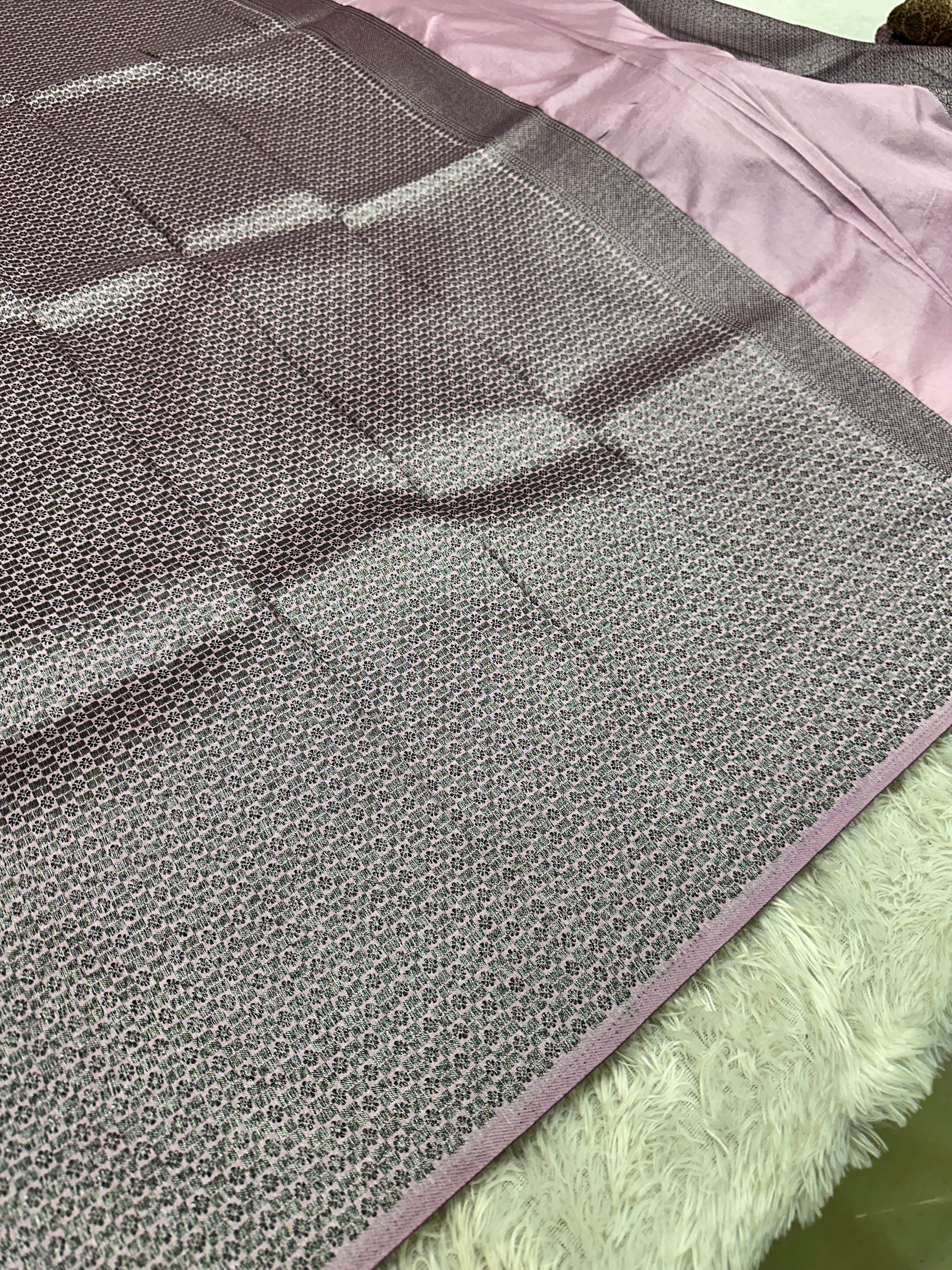 STF55 – Elegant Lavender Dupion Saree with Embossed Square Woven Designs