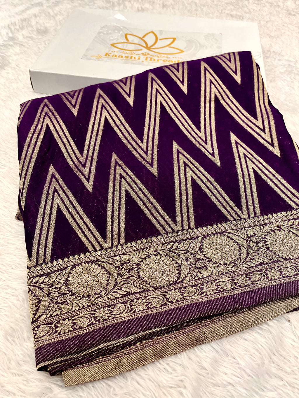 Chinon Silk Zig Zag Design Purple Color Saree CN09