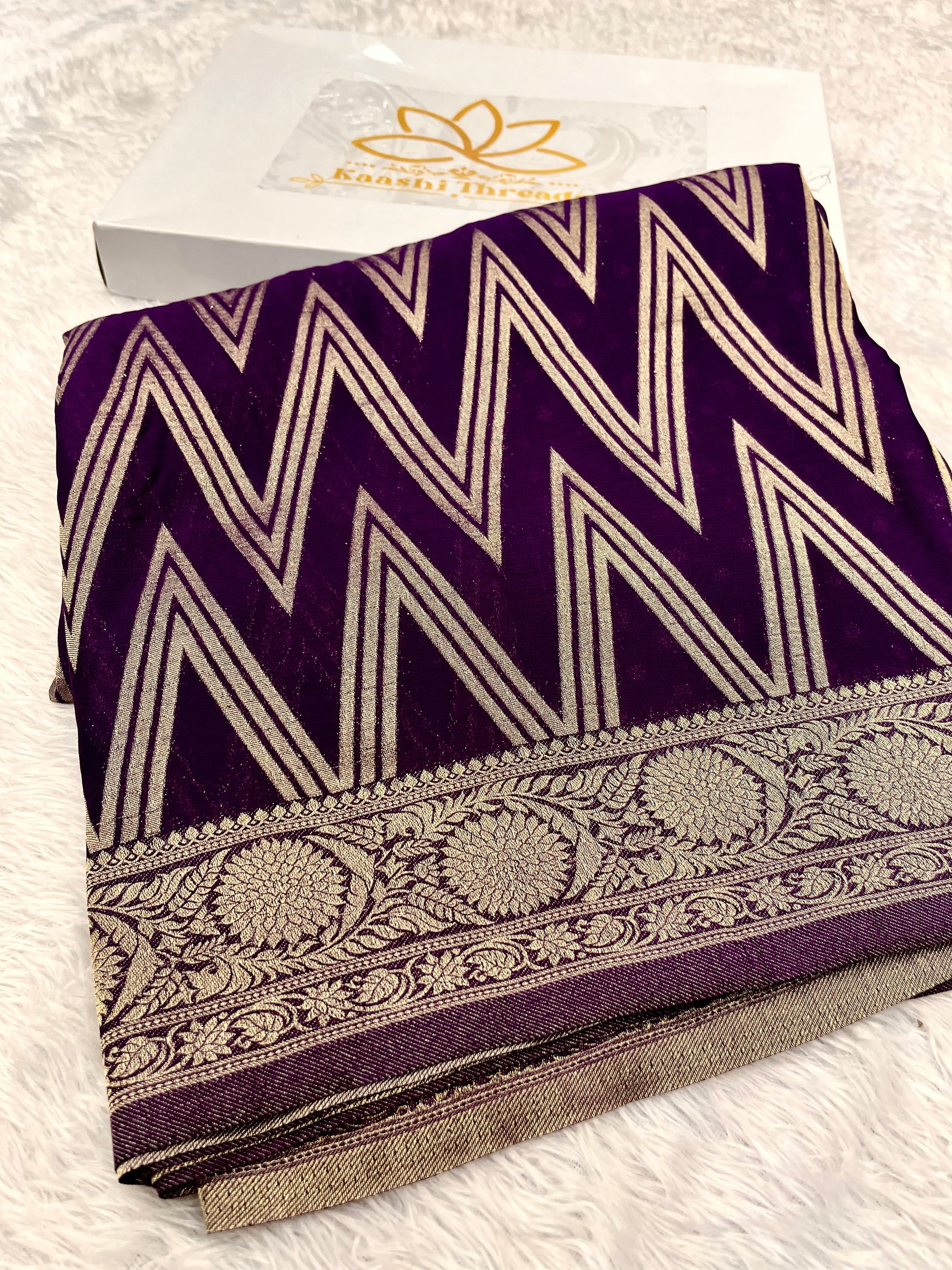 Chinon Silk Zig Zag Design Purple Color Saree CN09