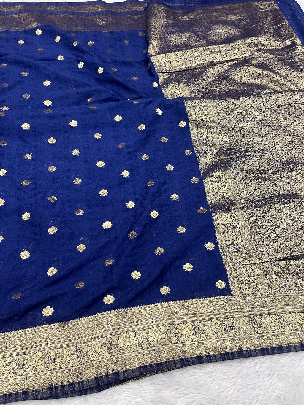 Raw Silk Navy Blue  Color Buti Saree RS001
