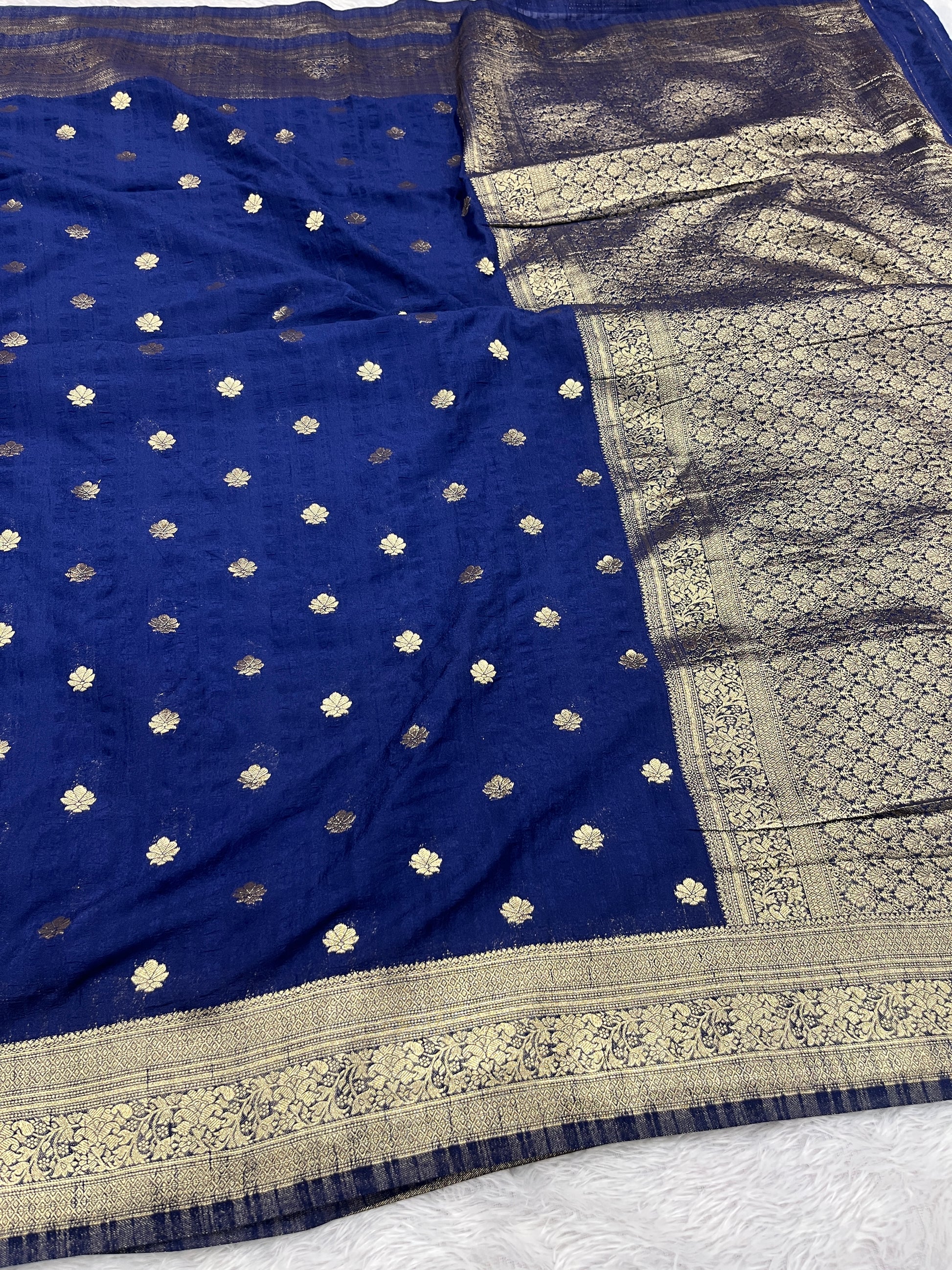 Raw Silk Navy Blue  Color Buti Saree RS001