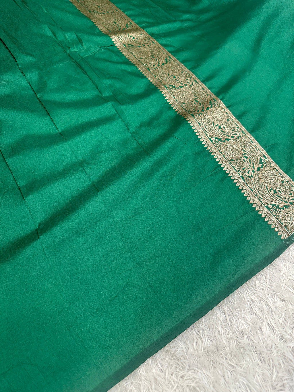 Green Banarasi Dupion Silk Saree with Embossed Antique Zari Weaving & Rich Antique Zari Pallu | STF105