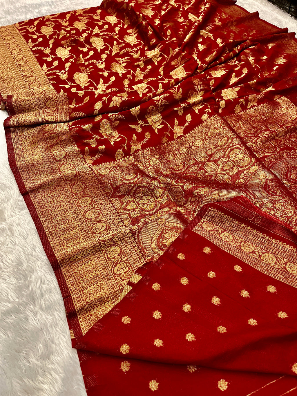 Chinon Silk Jaal Design Maroon   Color Saree CN03