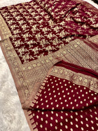 Chinon Silk Flower Design Wine Color Saree CN04