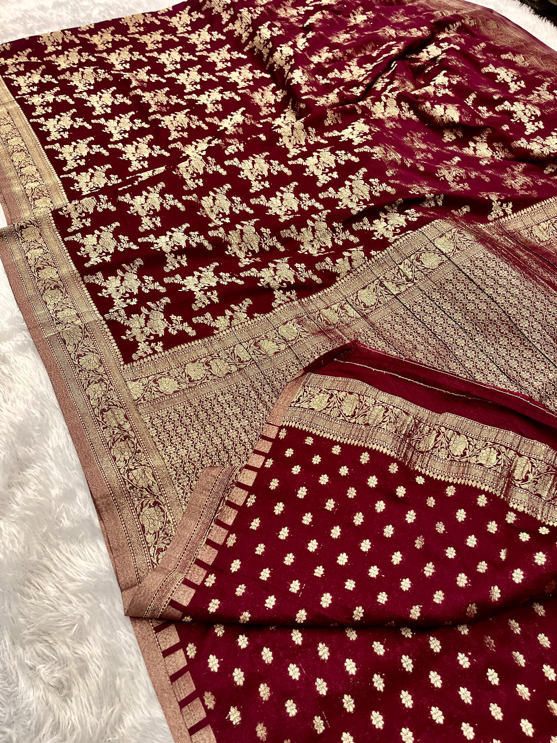 Chinon Silk Flower Design Wine Color Saree CN04