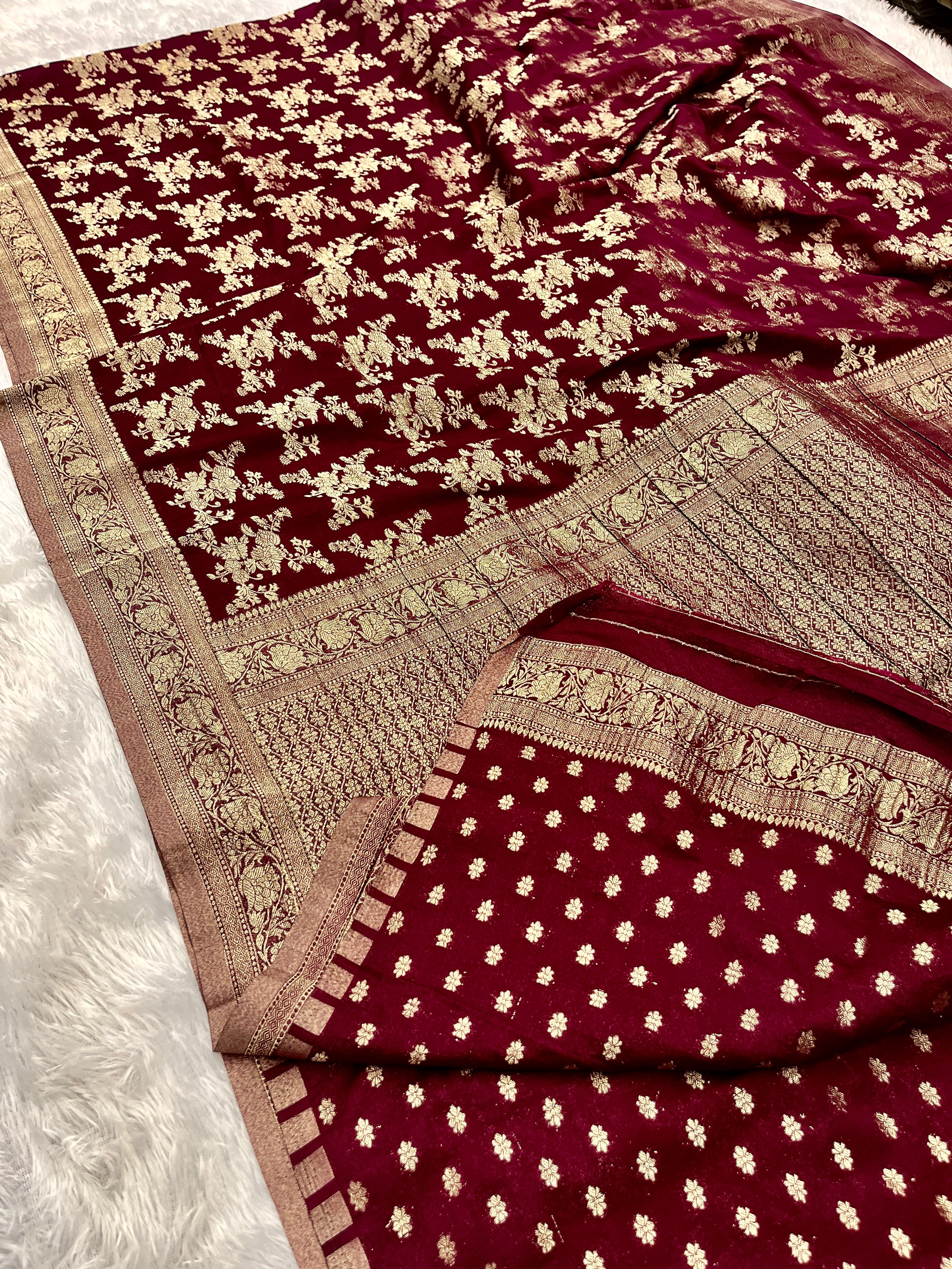 Chinon Silk Flower Design Wine Color Saree CN04