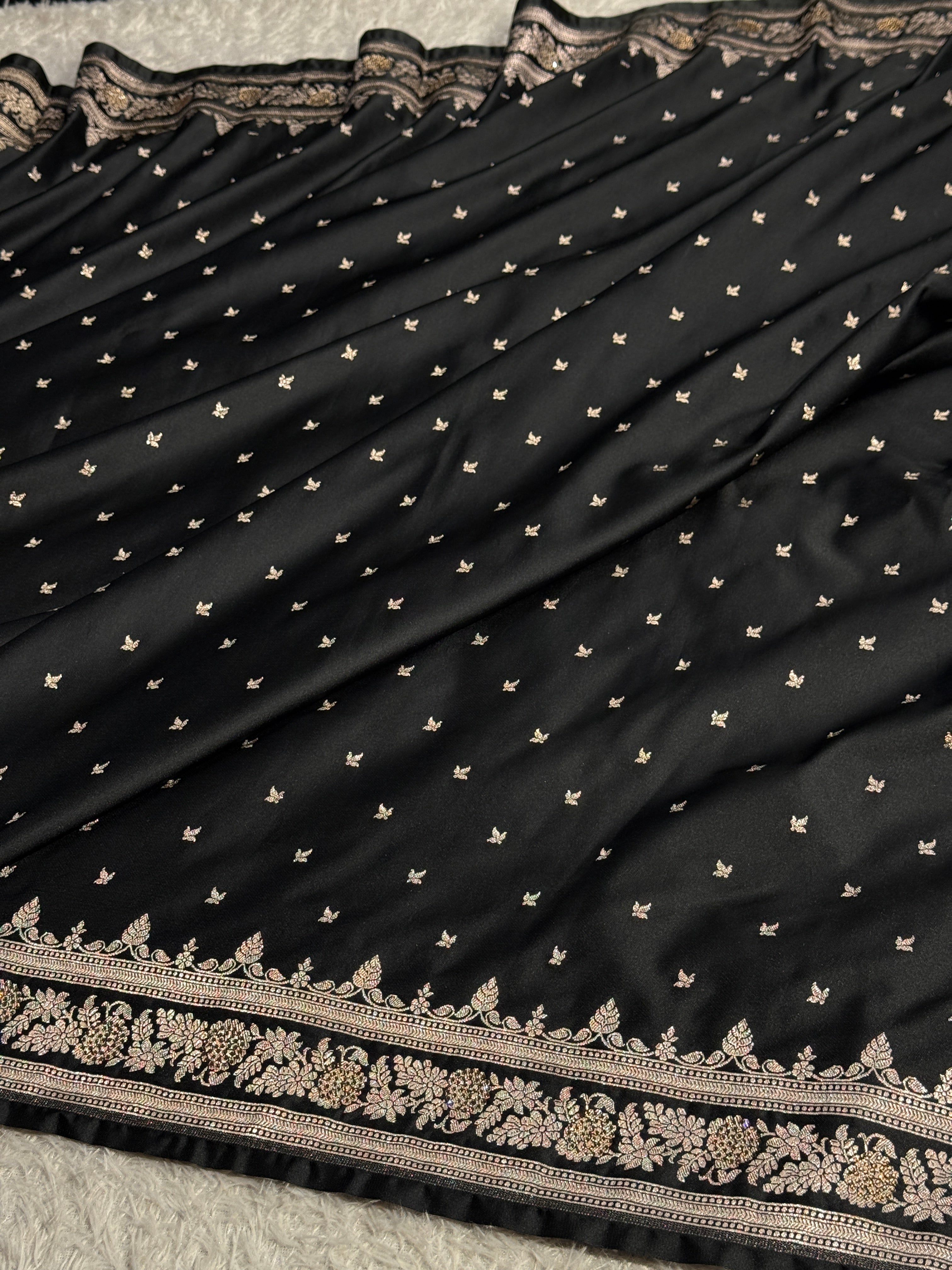 Mashru Kataan Silk Banarasi Saree with Buta Weaving & Diamond Work MKS726