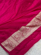 Reddish Pink Banarasi Satin Mashru Silk Saree with Buta Zari Weaving & Scalloped Border – MKS506