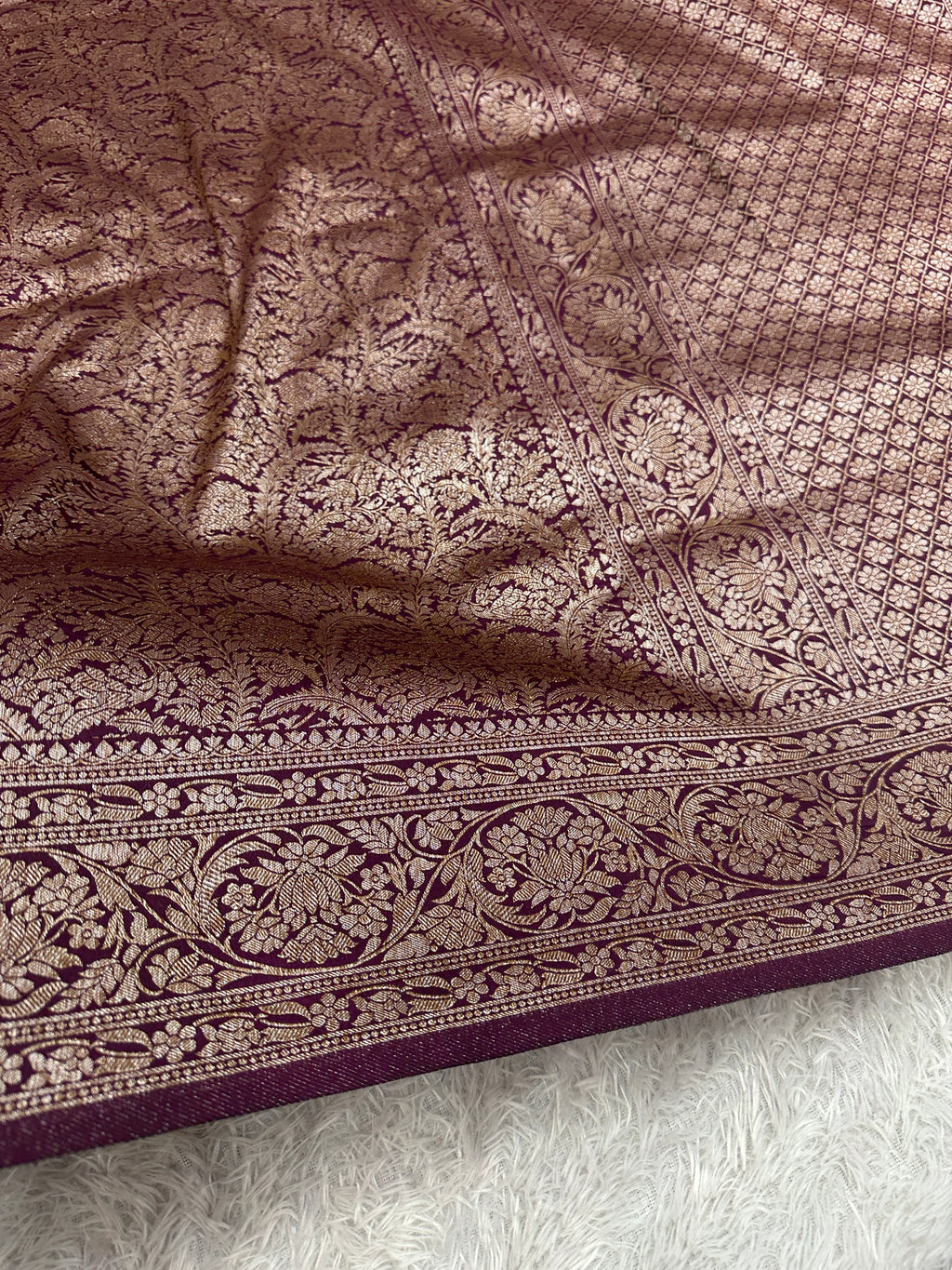 Wine Banarasi Dupion Silk Saree with Embossed Antique Zari Weaving & Rich Antique Zari Pallu | STF67