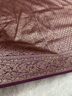 Wine Banarasi Dupion Silk Saree with Embossed Antique Zari Weaving & Rich Antique Zari Pallu | STF67