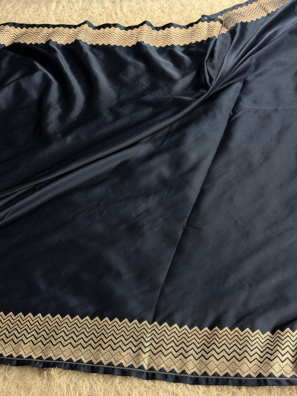 Navy Blue Mashru Kataan Silk Banarasi Saree with Paithani Zari Pallu | MKS755