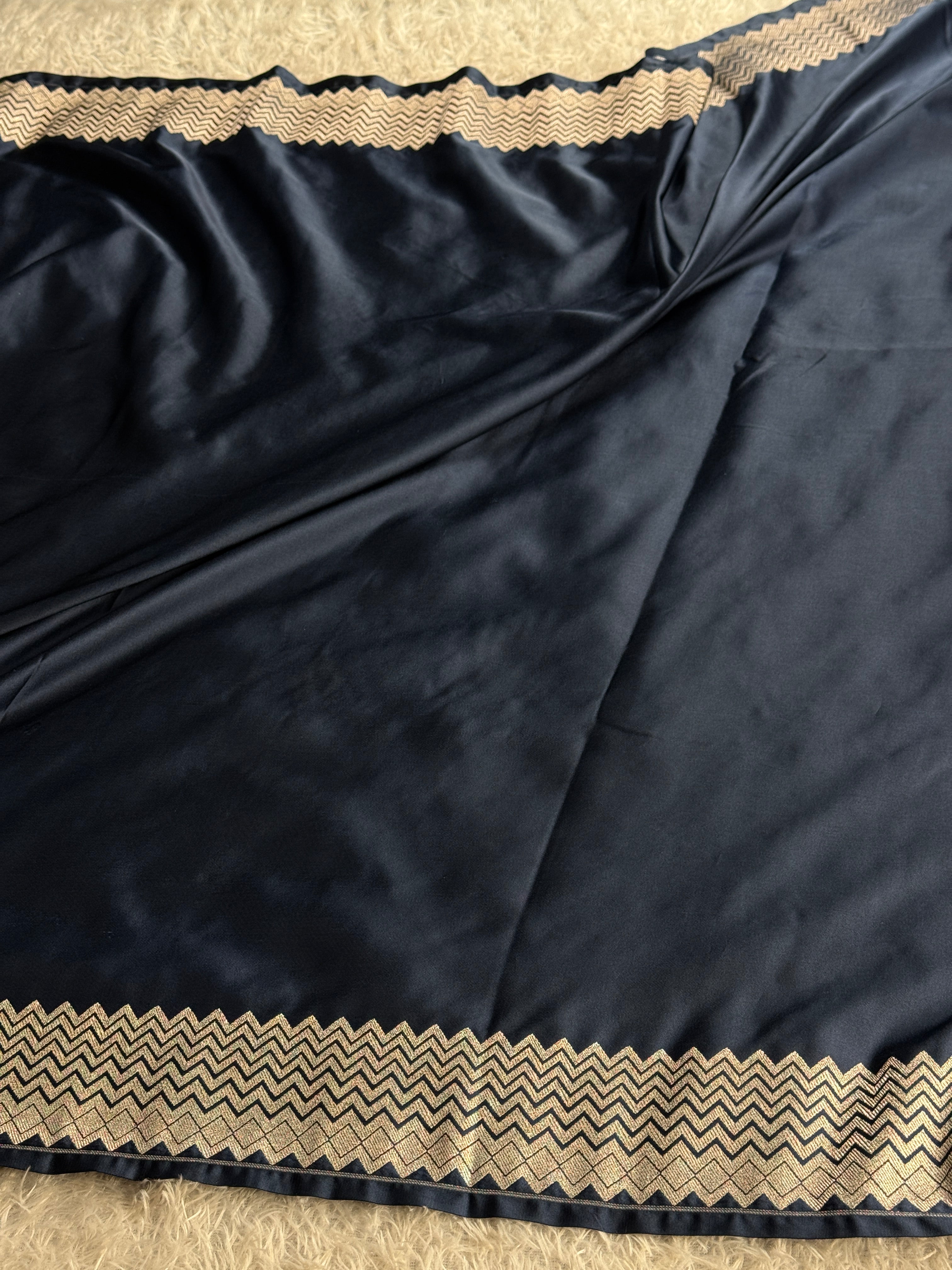 Navy Blue Mashru Kataan Silk Banarasi Saree with Paithani Zari Pallu | MKS755