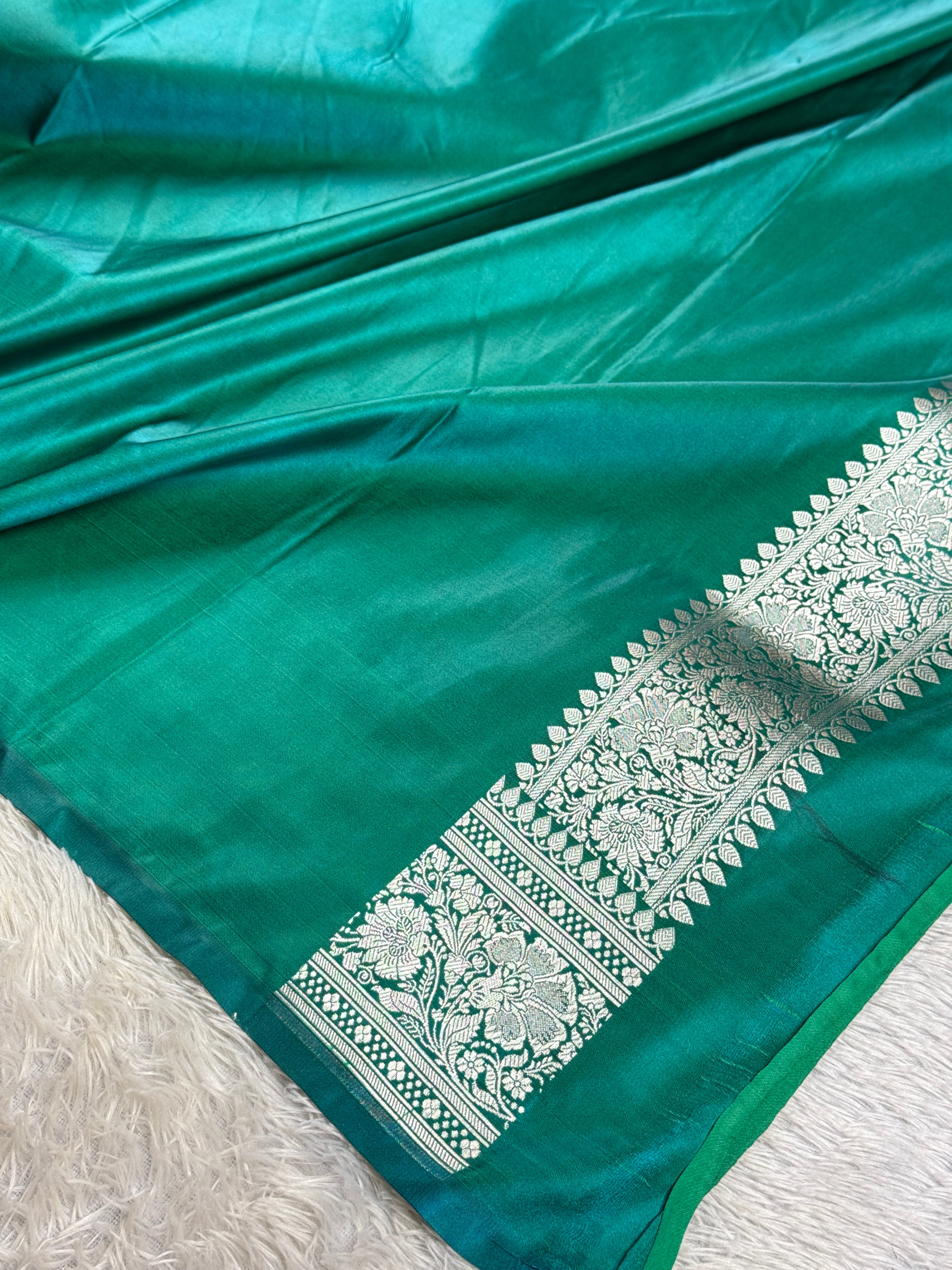 Sea Blue Mashru Kataan Silk Banarasi Saree with Jangla Weaving | Kaashi Threads | MKS502