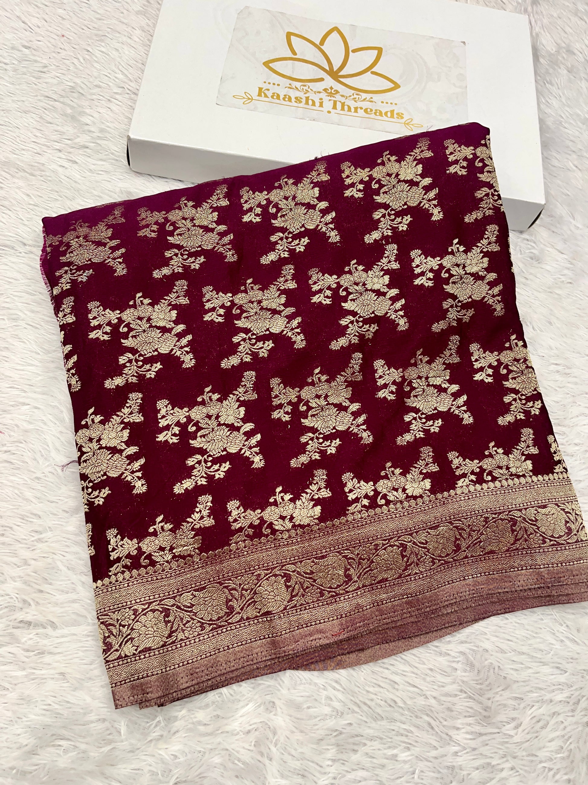 Chinon Silk Flower Design Wine Color Saree CN04
