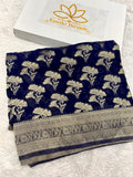 Chinon Silk Dual Flower Design Navy Blue Color Saree CN05