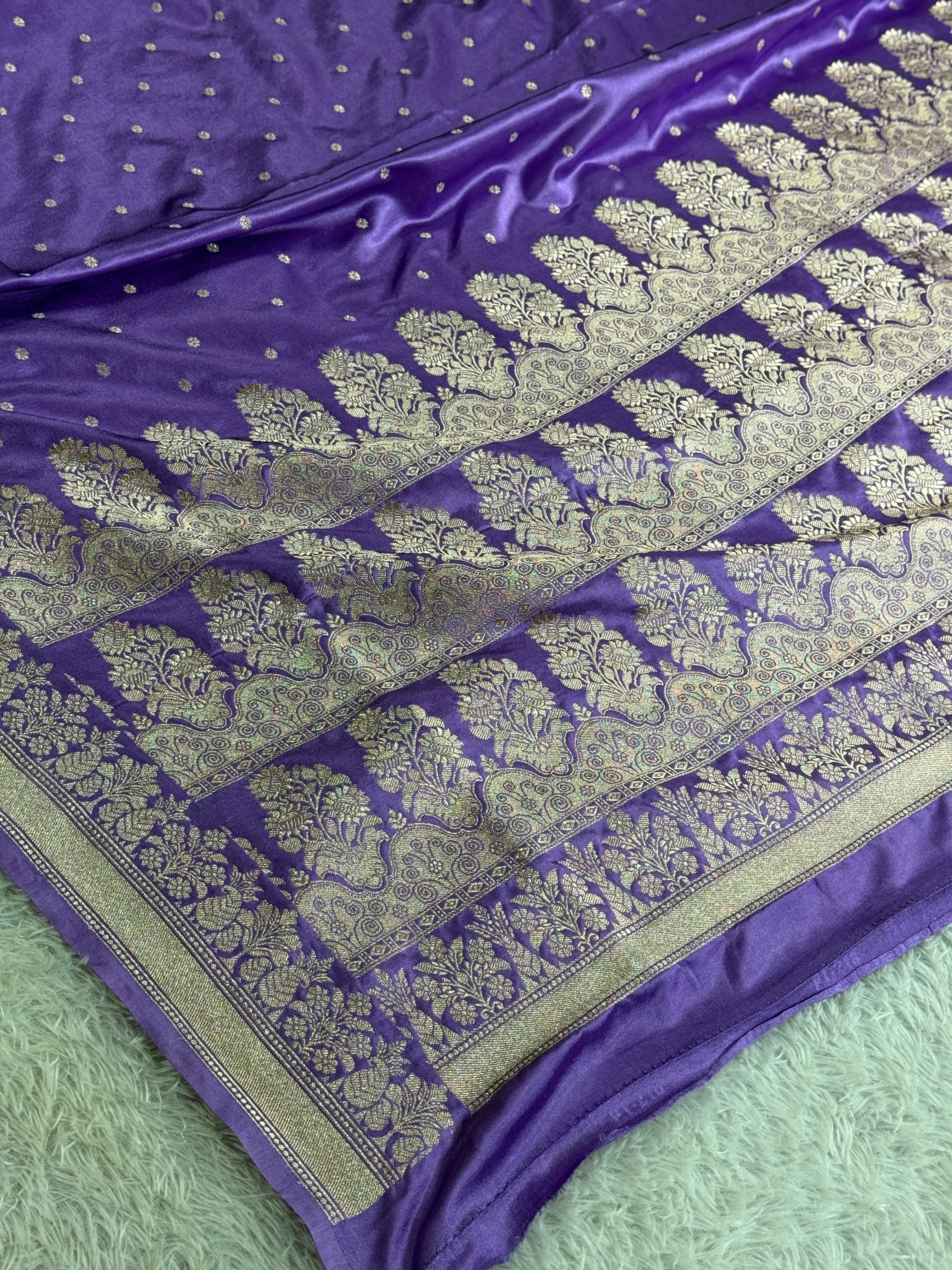 Mauve Mashru Kataan Silk Banarasi Saree with Zari Buta Woven Design & Rich Pallu | MKS191