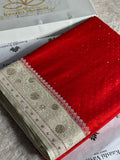 Red & Cream Mashru Saatan Silk Saree with All-Over Swarovski Stone Work – MKS834