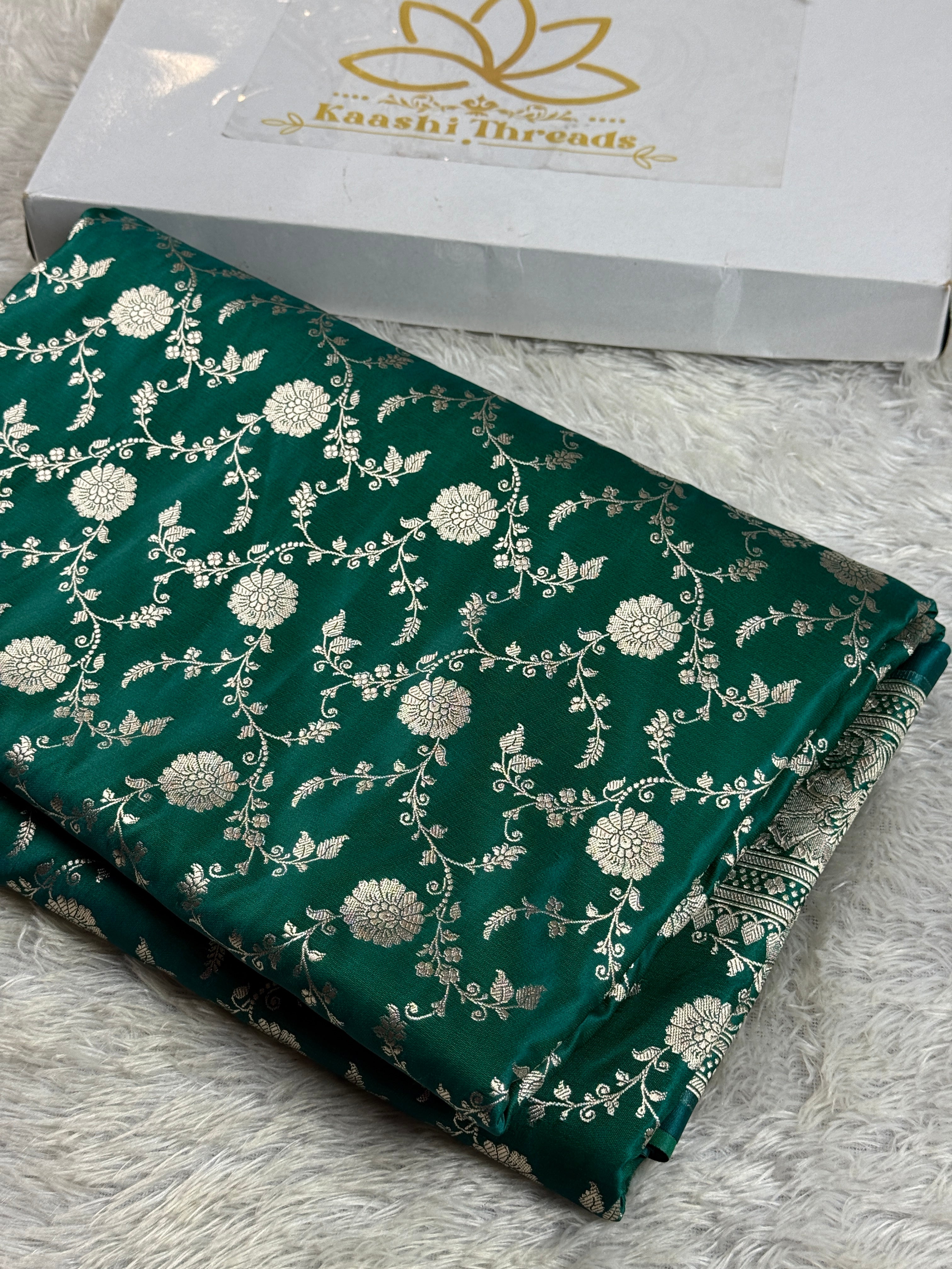 Sea Blue Mashru Kataan Silk Banarasi Saree with Jangla Weaving | Kaashi Threads | MKS502