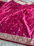 Pink Banarasi Mashru Silk Saree with Dark Pink Contrast and Jacquard Woven Buti Pattern MKS0113