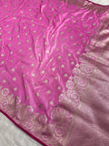 Pink Banarasi Mashru Kataan Silk Saree with Tanchoi Floral Weaving & Fancy Banarasi Border MKS102