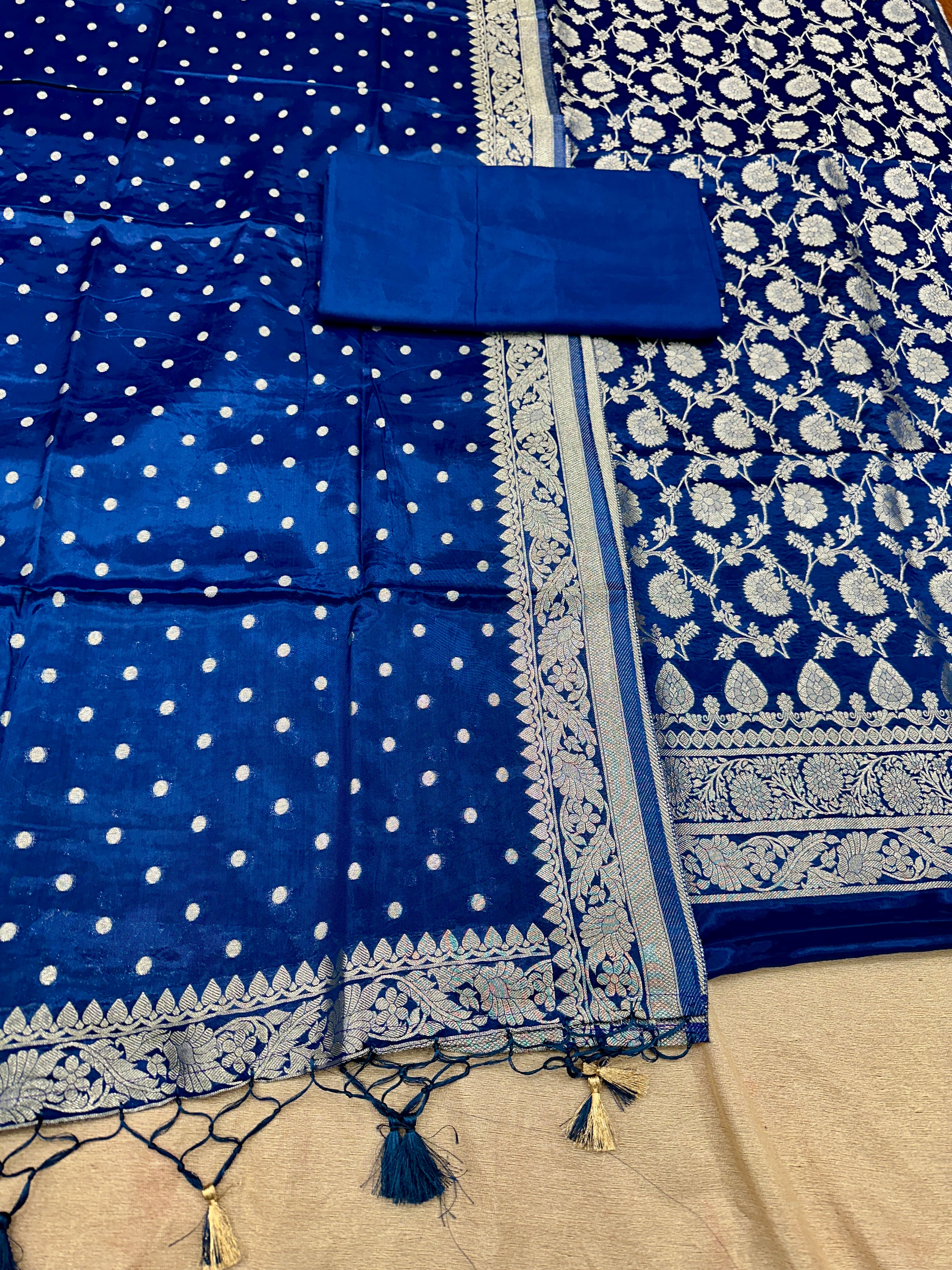 ✨ Banarasi Jacquard Gap Buti HO Silk 3-Piece Unstitched Dress Material MSS23