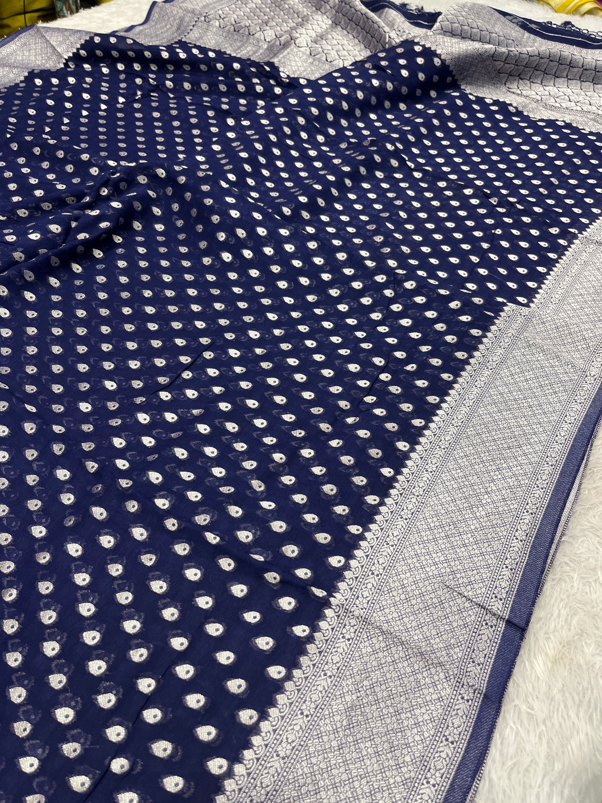 Banarsi Pure Natural Georgette Almond Buti  Design VSG06