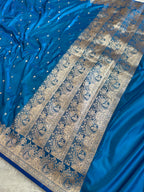 Peacock Banarasi Mashru Silk Saree with Jacquard Woven Designer Buti Pattern MKS027