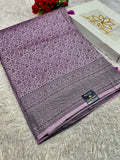 STF52 – Graceful Lavender Dupion Saree with All-Over Floral Woven Designs