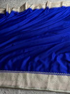 Royal Blue Mashru Kataan Silk Banarasi Saree with Beige Zari Border | MKS74