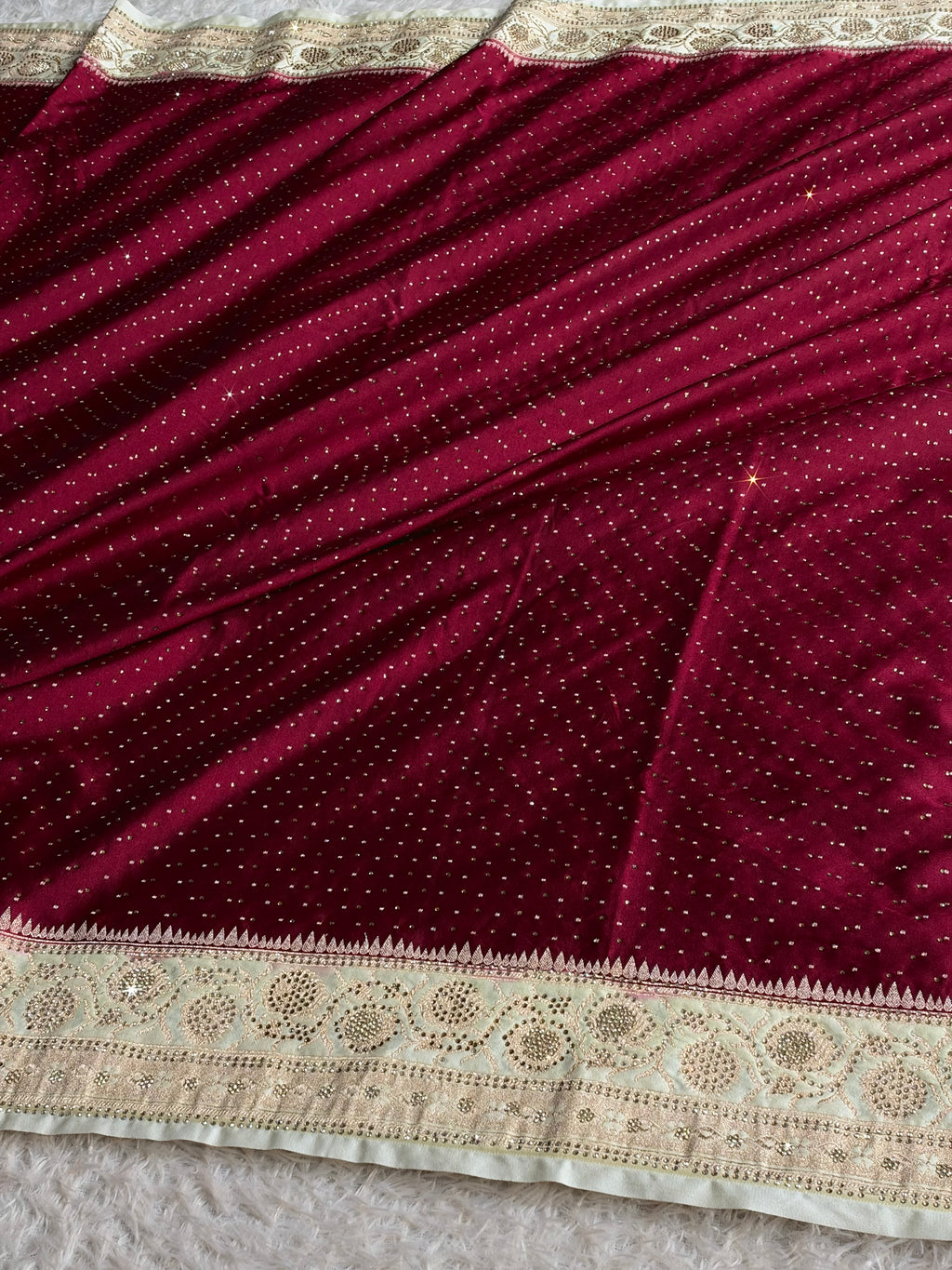 Banarasi Mashru Kataan Silk Saree with Chunri Buti & Swarovski Work | Rich Zari Pallu | MKS852