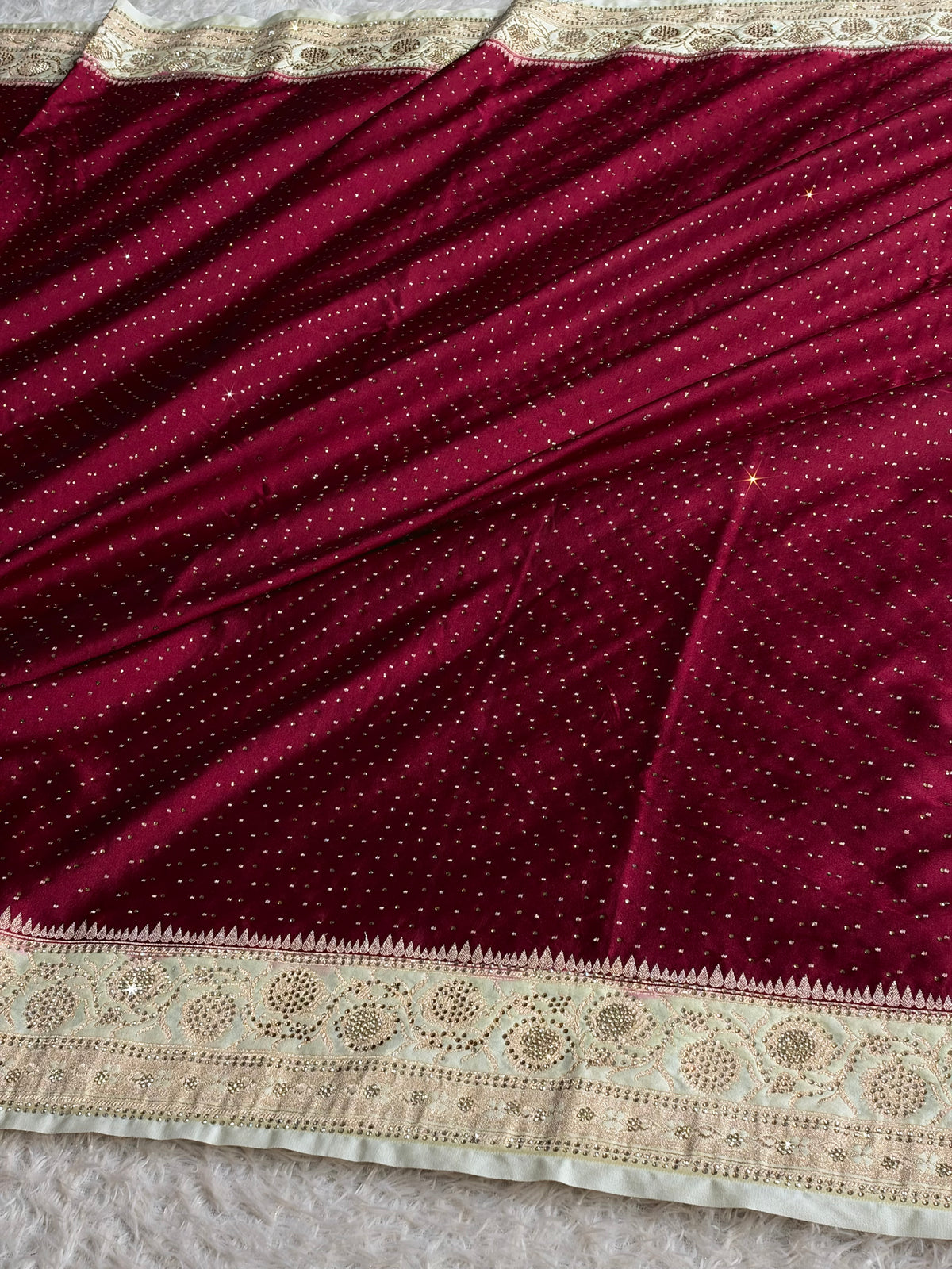 Banarasi Mashru Kataan Silk Saree with Chunri Buti & Swarovski Work | Rich Zari Pallu | MKS852