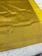 Lemon Yellow Banarasi Dupion Silk Saree with Embossed Antique Zari Weaving & Rich Antique Zari Pallu | STF82