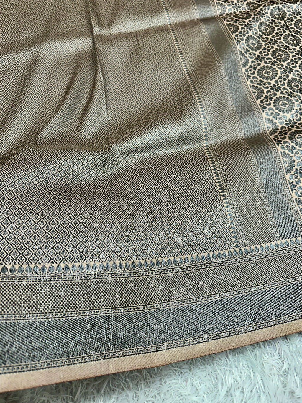 STF54 – Royal Pitch Dupion Saree with Embossed Square Woven Designs
