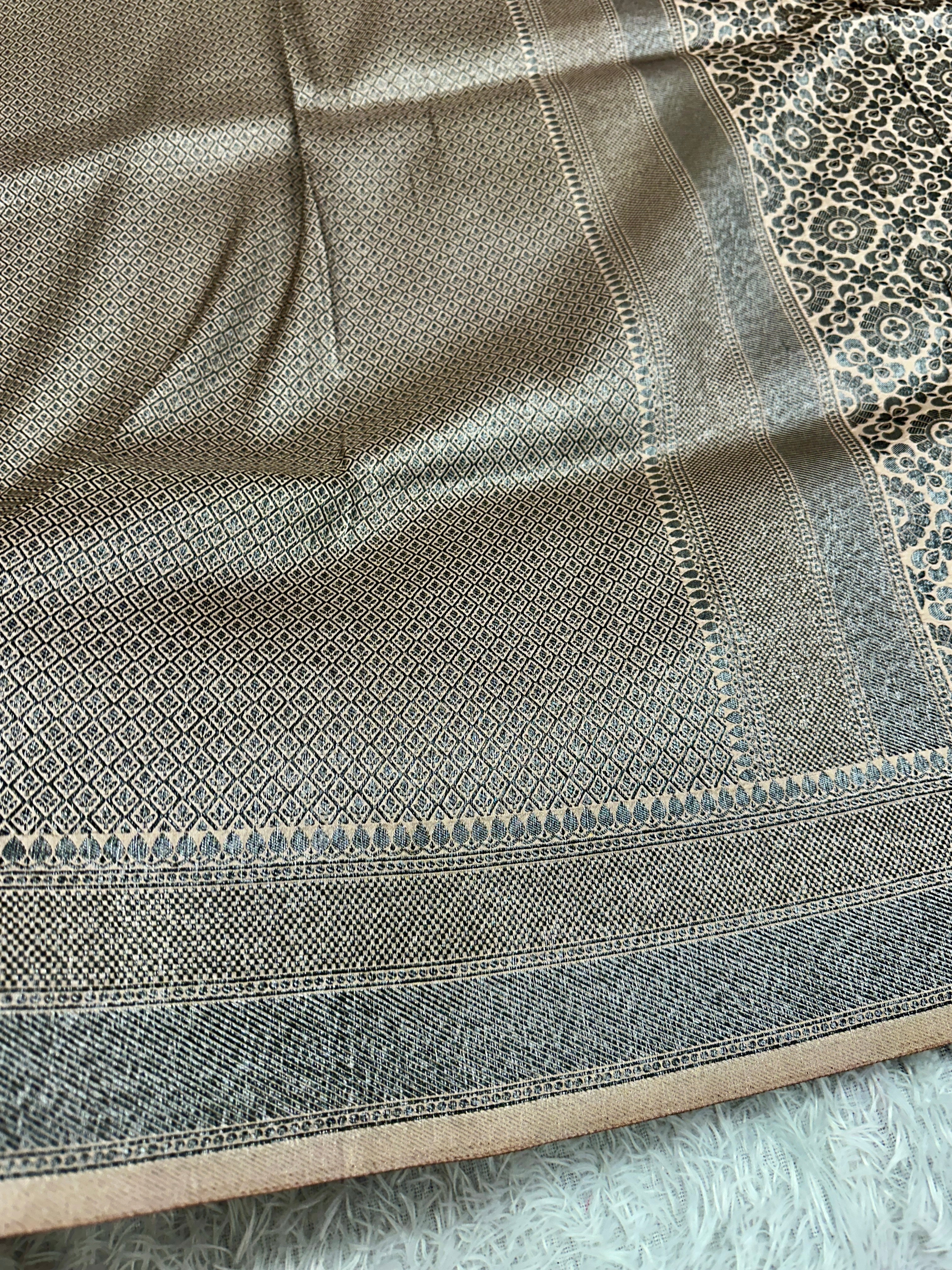 STF54 – Royal Pitch Dupion Saree with Embossed Square Woven Designs