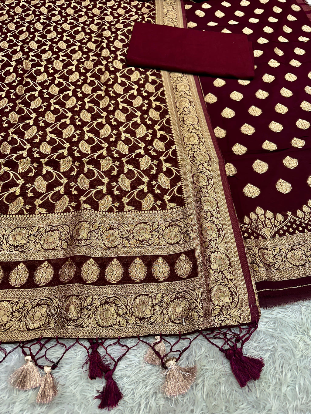 Banarasi Jacquard Zari Georgette Suit Dress – 3 Pc Set MSS21