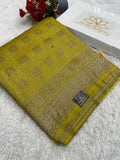 Lemon yellow Banarasi Dupion Silk Saree with Embossed Antique Zari Weaving & Rich Antique Zari Pallu | STF108