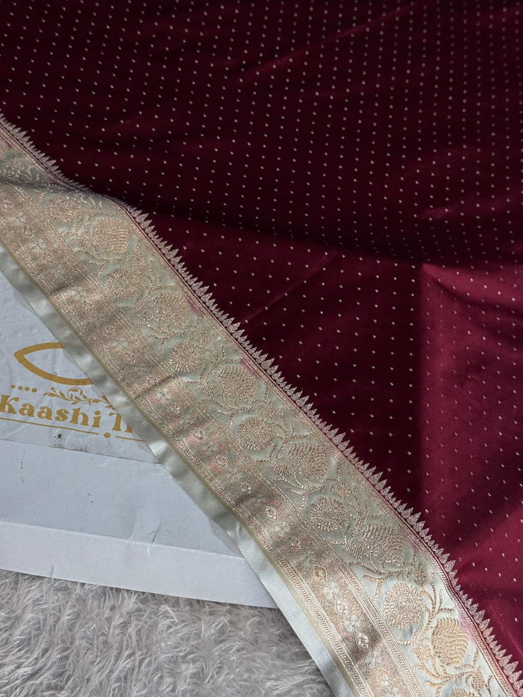 Wine & Beige Mashru Saatan Silk Saree with Chunri Buti & Rich Zari Pallu – MKS836