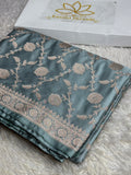 Grey Banarasi Mashru Silk Saree | Satin Finish | Jaal Woven Pattern | Running Blouse MKS228