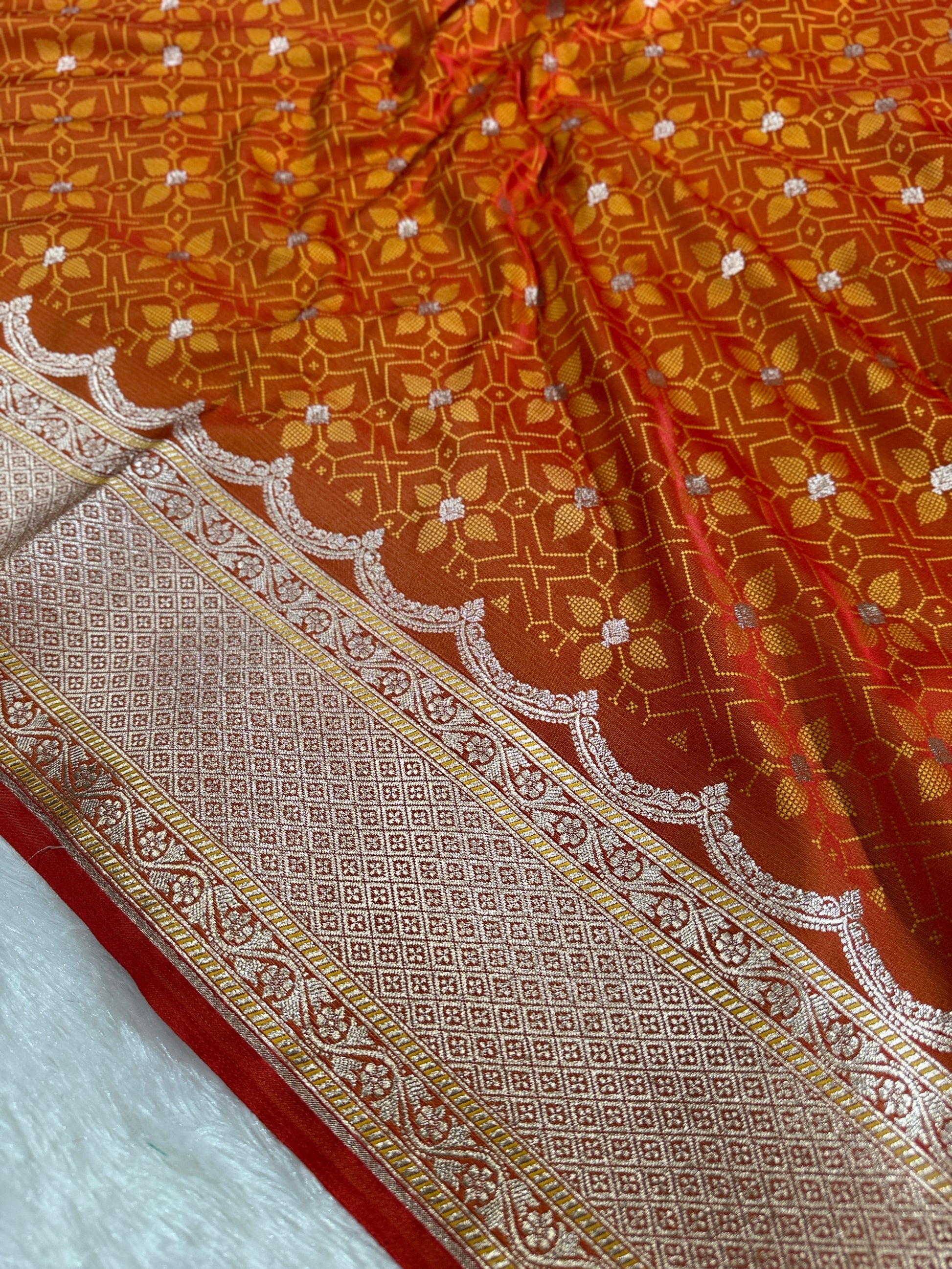 Pinkish Yellow Banarasi Mashru Silk Saree with Tanchoi Meena Woven Pattern & Fancy Jacquard Border MKS106