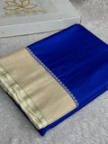 Mashru Kataan Silk Banarasi Saree – Blue with Cream Contrast | MKS709