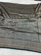 Bottle Green Banarasi Dupion Silk Saree with Embossed Antique Zari Weaving & Rich Antique Zari Pallu | STF78