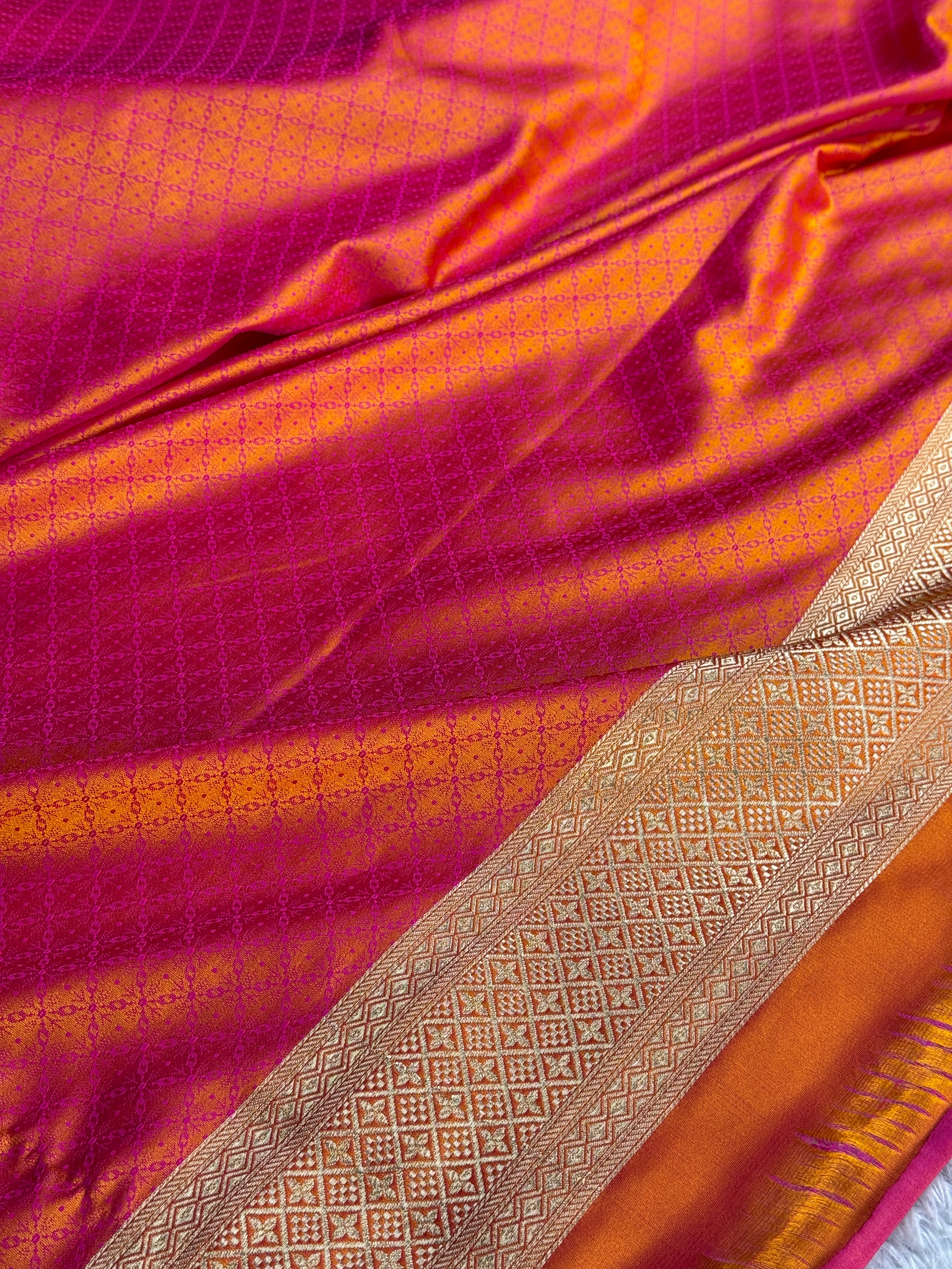 Soft Kataan Silk Banarasi Saree – Yellow Rani Dual Shade | MKS636