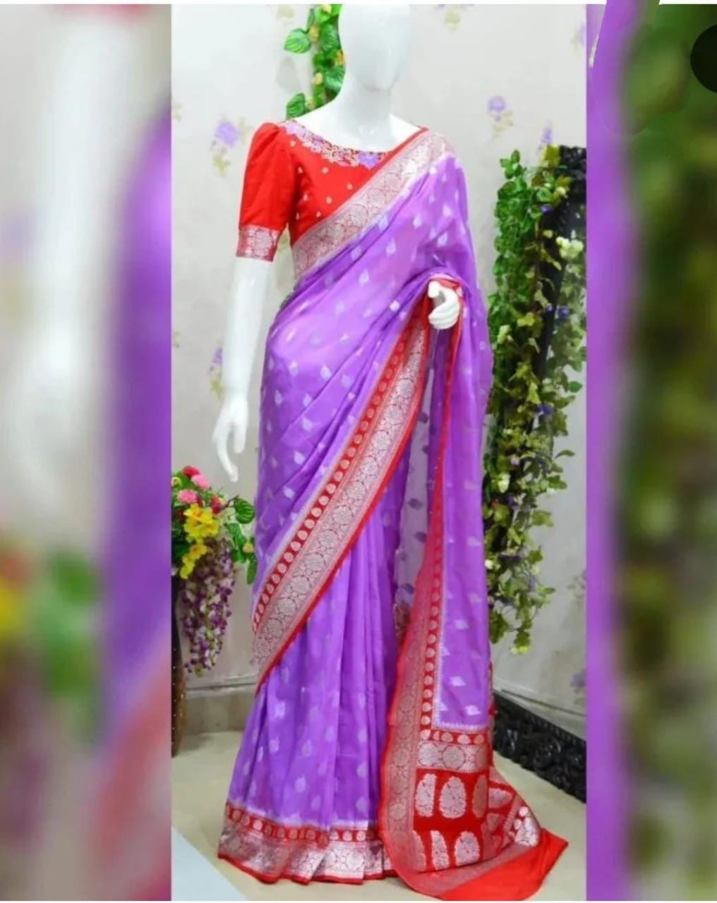 Semi Georgette Silk Saree with Leaf Buta & Rich Zari Pallu – SM61