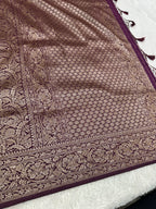 Wine Banarasi Dupion Silk Saree with Embossed Antique Zari Weaving & Rich Antique Zari Pallu | STF67