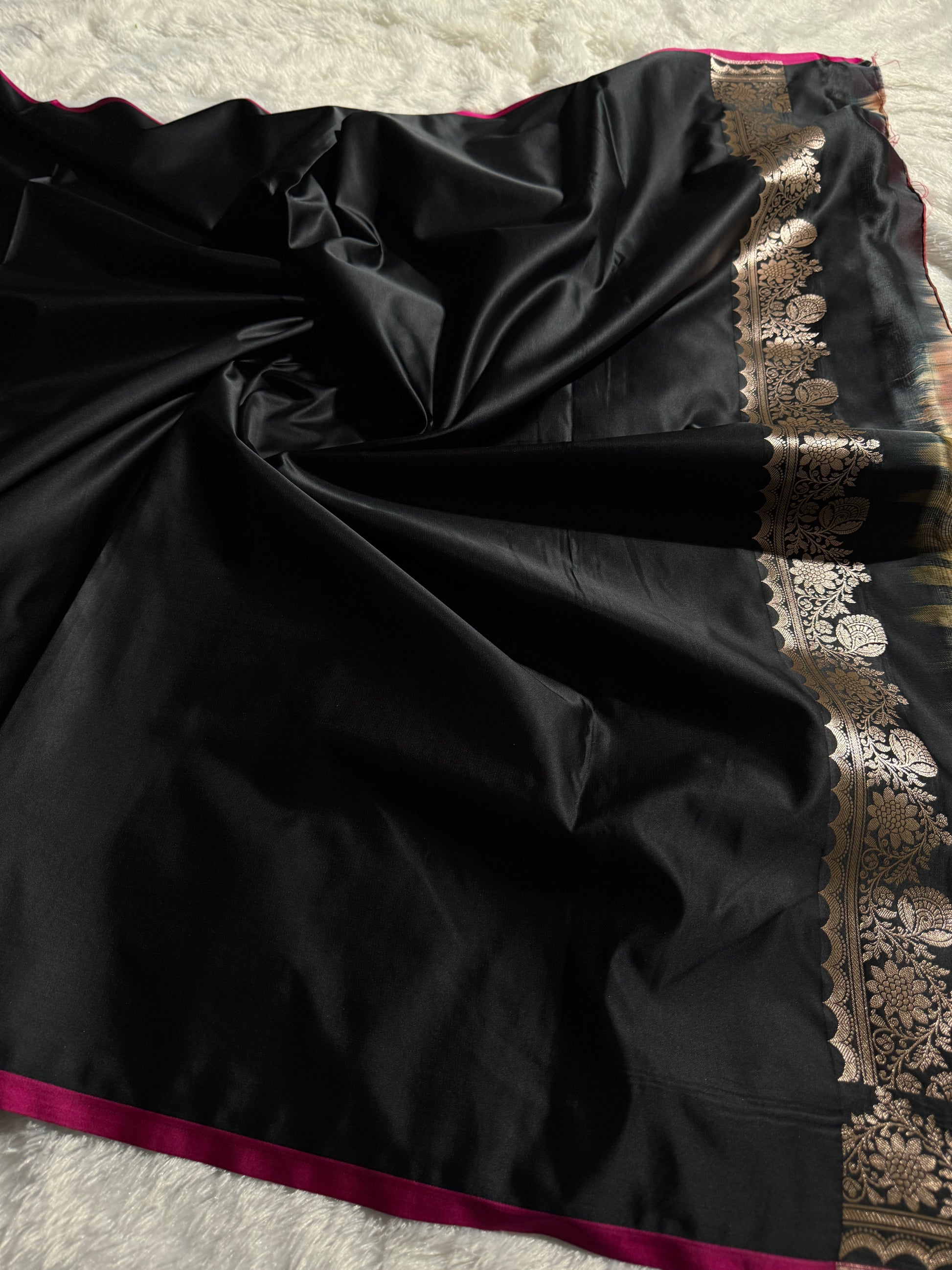 Black Banarasi Mashru Silk Saree with Jacquard Woven Fancy Buta Design  MKS022