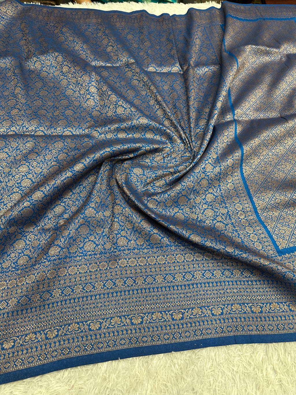Light Blue Banarasi Dupion Silk Saree with Embossed Antique Zari Weaving & Rich Antique Zari Pallu | STF112
